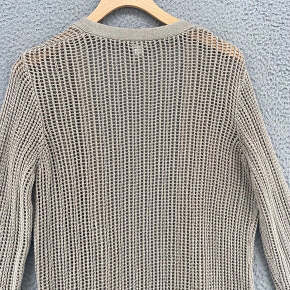 Chicos Sweater Womens 0 US Small Beige Shimmer Open Knit Cardigan 3/4 Sleeves - Picture 4 of 11